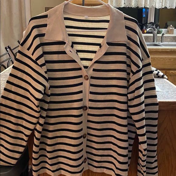 Striped Black and Cream Knit Loungewear Set - Picture 2 of 7